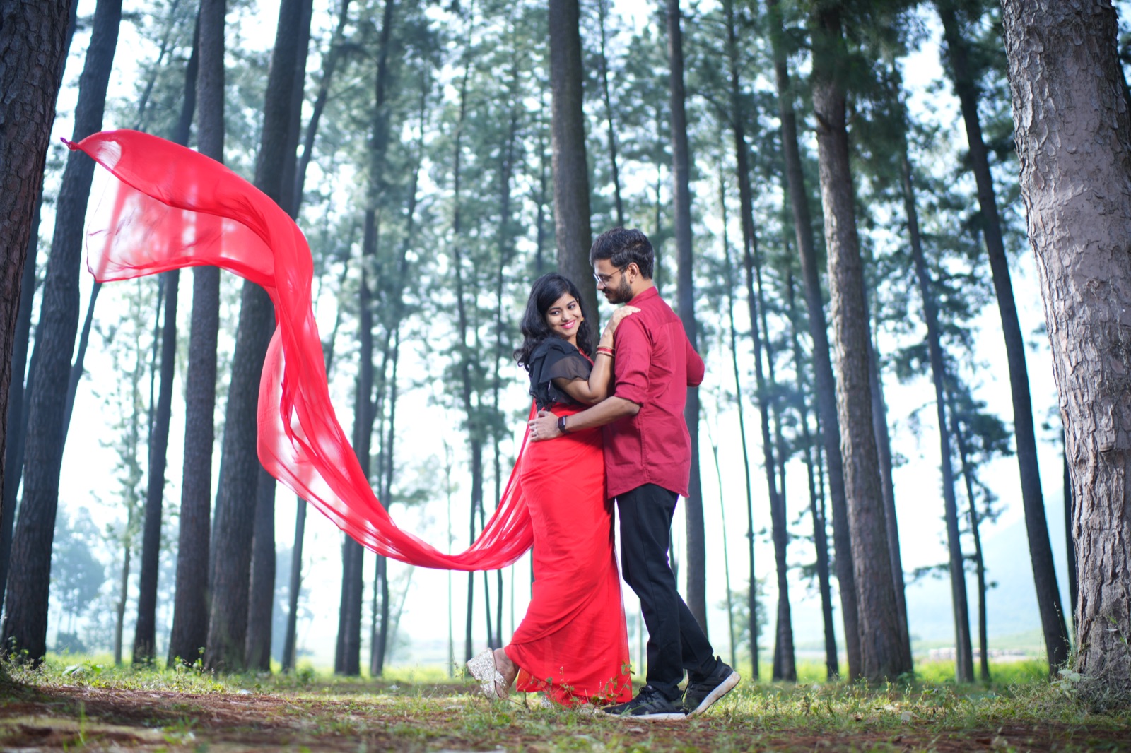 Red Long Trail Saree
