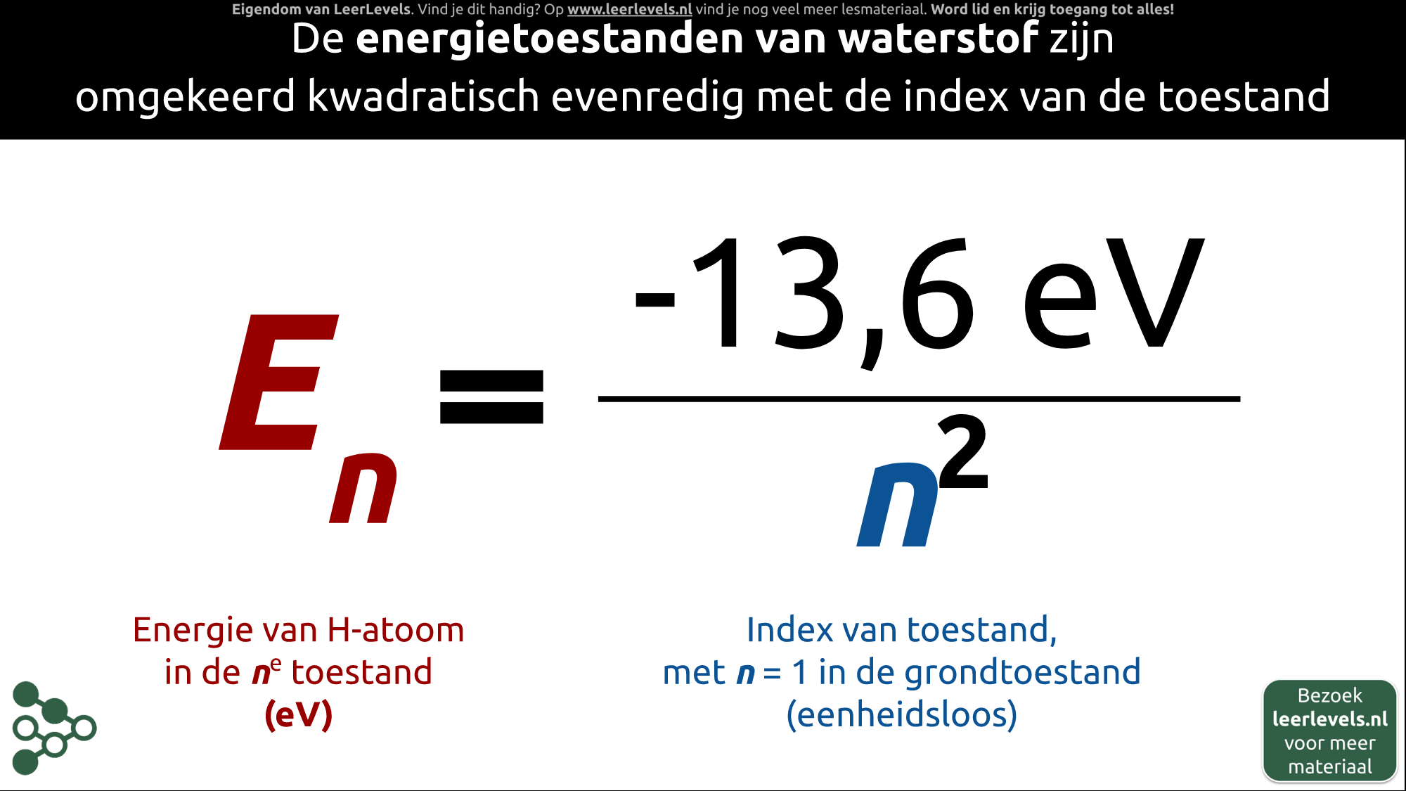 Afbeelding voor Energieniveaus waterstof formule
