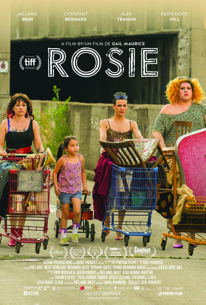 Affiche du film Rosie avec les acteurs (de droite à gauche) Bernard Constant, Alex Trahan, Keris Hope Hill et Mélanie Bray. Crédit : Vienna Doell