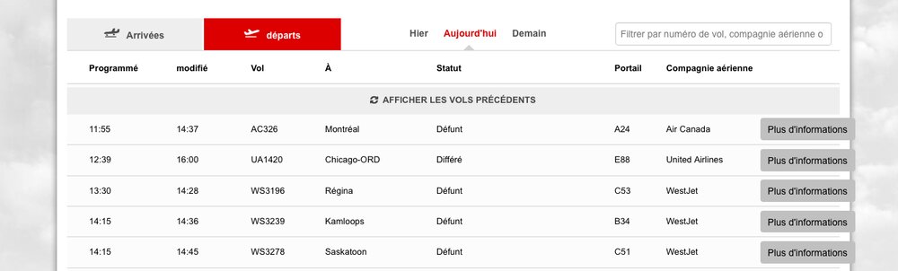 Sur le site internet de l’aéroport de Calgary, l’outil Google Translate traduit «departed» par «défunt». Crédit : Capture d’écran