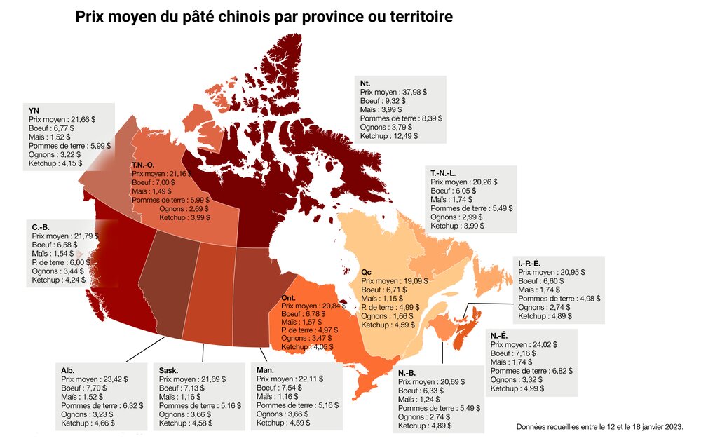 Carte des prix moyens. Montage Francopresse