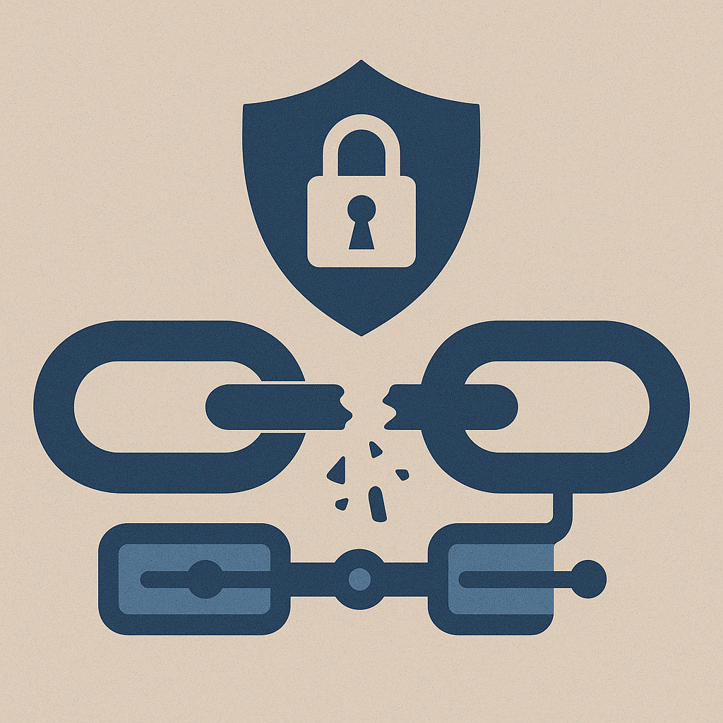 A broken digital chain, symbolizing mistakes in planning