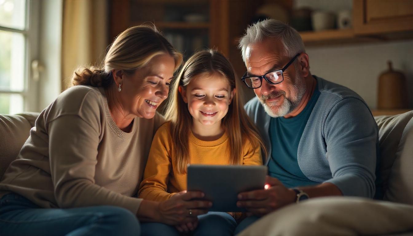 A family securely managing their digital legacy together on a tablet