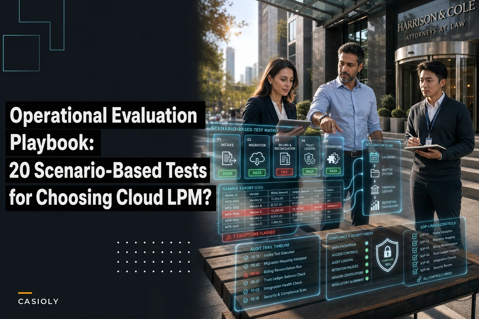 Operational Evaluation Playbook: 20 Scenario-Based Tests for Choosing Cloud-Based Legal Practice Management Software
