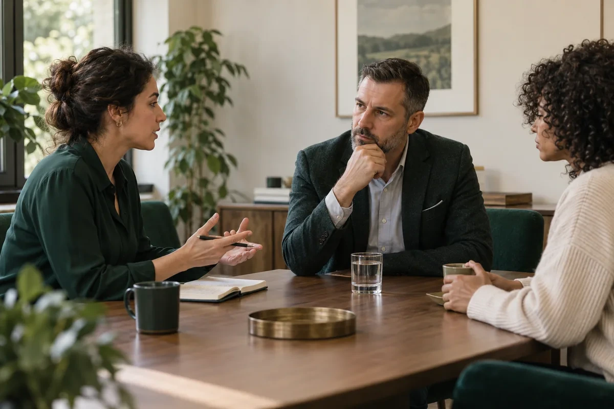 Discuție confidențială și ascultare într-o echipă.