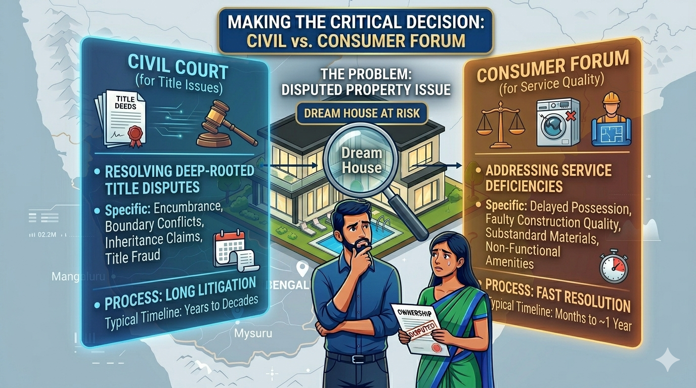 Consumer Forum vs Civil Court for Property Disputes Karnataka 2026
