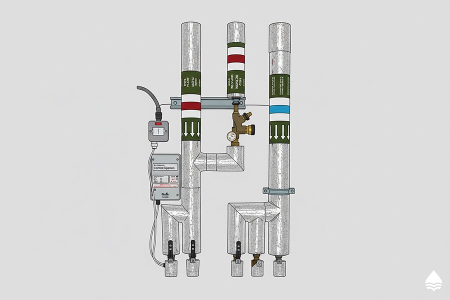 Hot water recirculating pipework