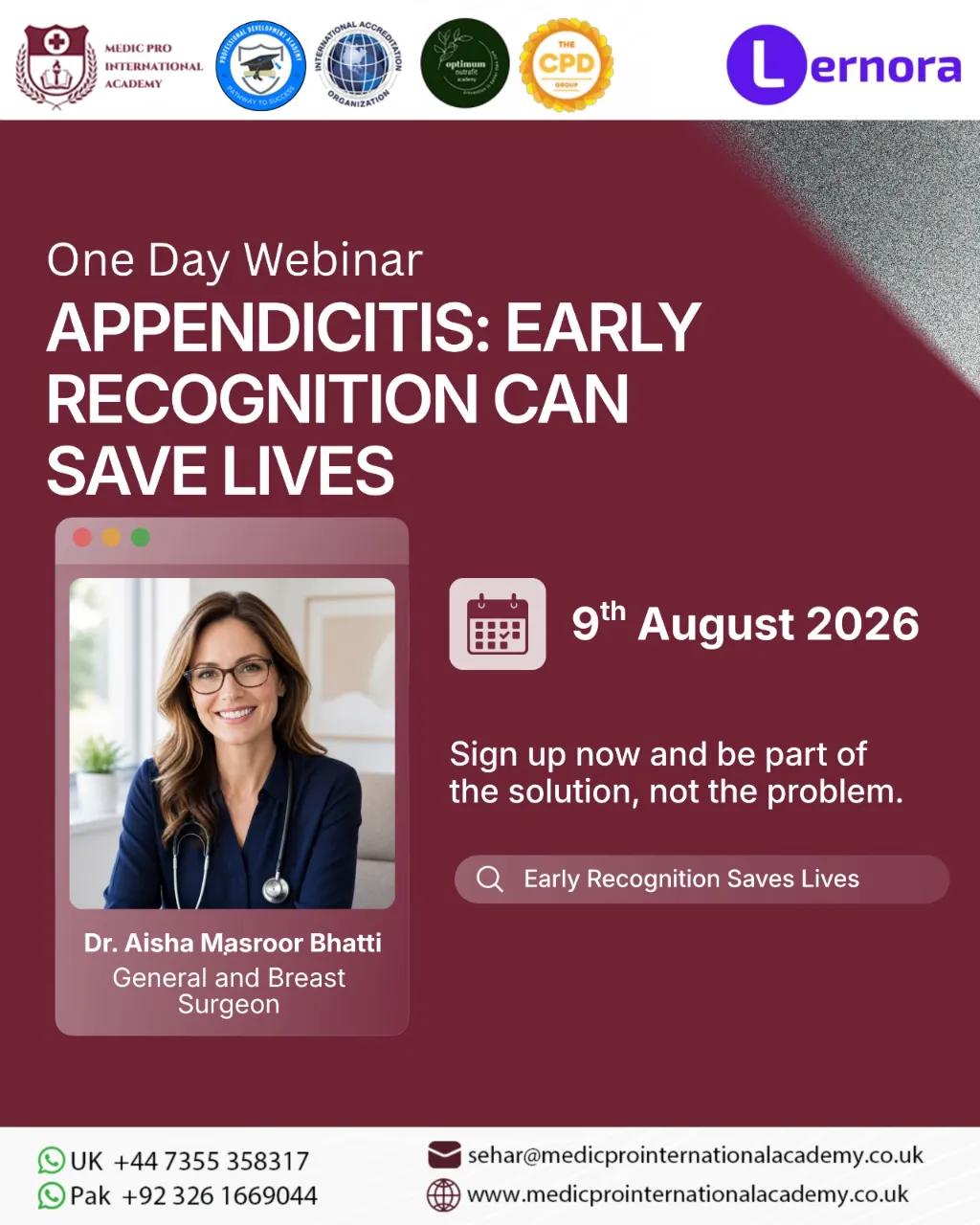 One Day Webinar Appendicitis: Early Recognition Can Save Lives
