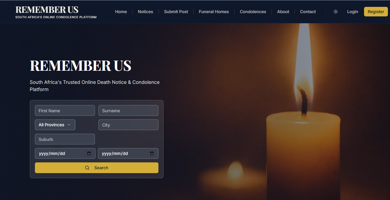 Remember Us – South Africa's First Online Death Notices Platform