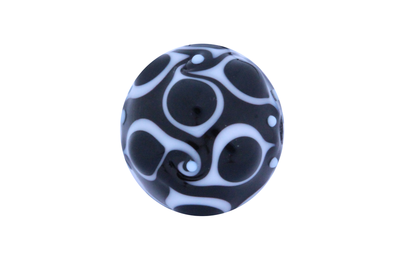Perle en verre d'artisan - ronde - noir / blanc