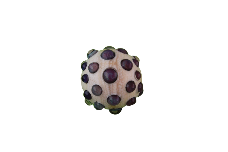 Perle en verre d'artisan - ronde - beige / mauve