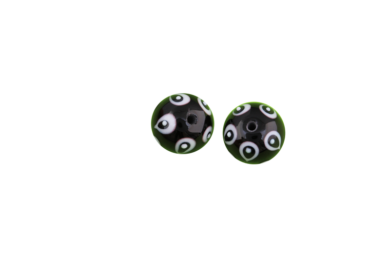 Perle en verre d'artisan - ronde - set de 2 perles - noir / blanc