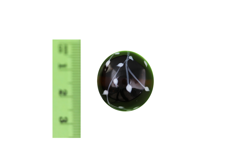 Perle en verre d'artisan - ronde - feuille - brun transparent / blanc