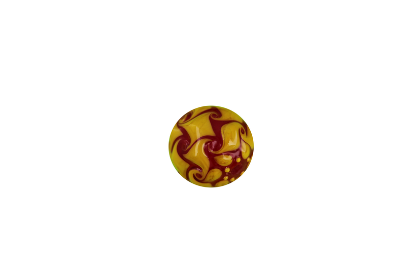 Perle en verre d'artisan - ronde - rouge - jaune