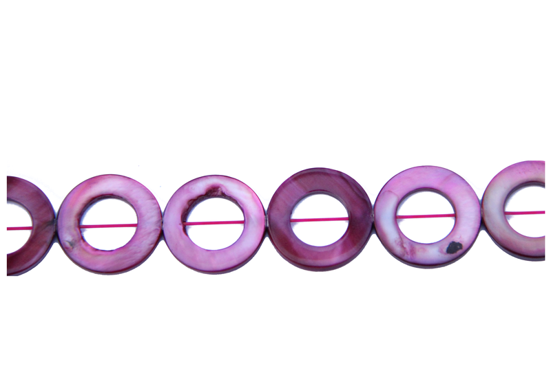 Perle en nacre - ronde en forme de roue - rose foncé