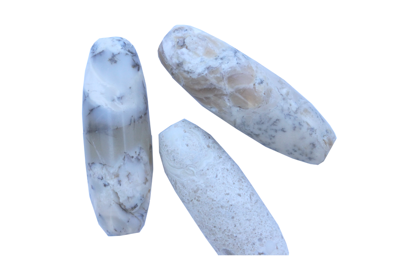 Perle en pierre naturelle - ovale / Tonneau - jaspe- blanc