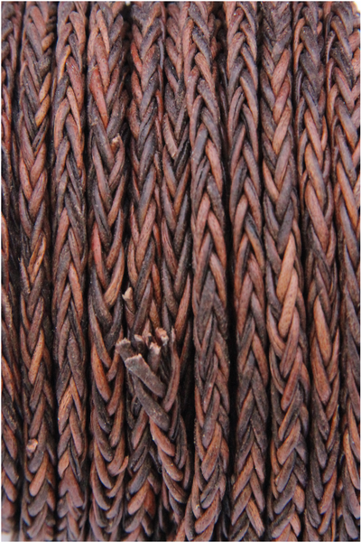 Cordon cuir tressé rond - 4 mm - brun - par 1 mètre