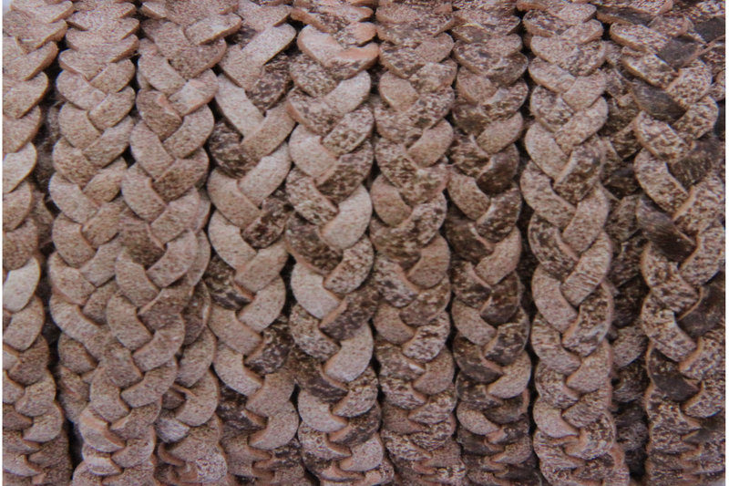 Cordon cuir tressé plat - 5 mm - naturel - par 1 mètre