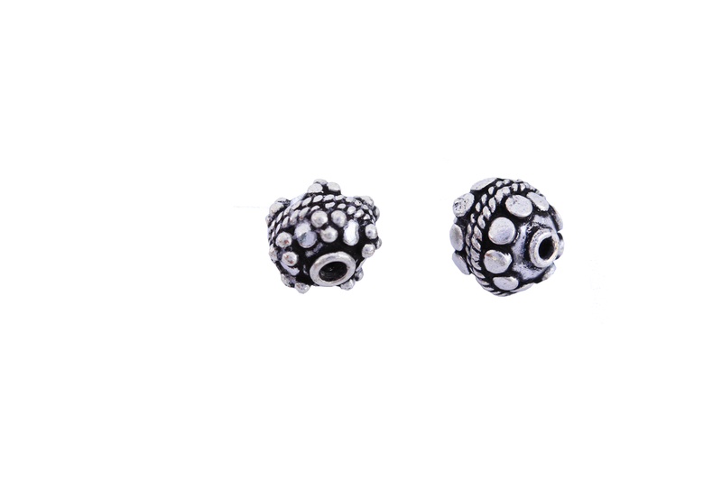 Perle ronde en métal argent d'Inde x 10