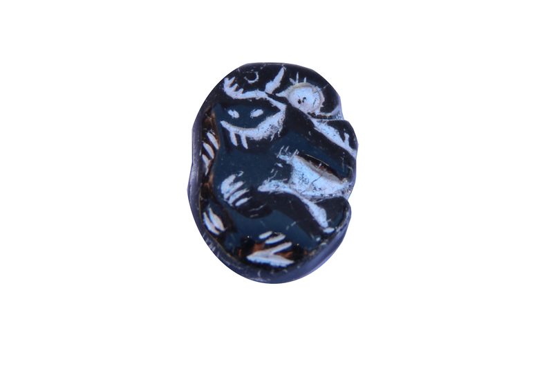 Perle en verre rectangulaire - noir dessin argenté incrusté
