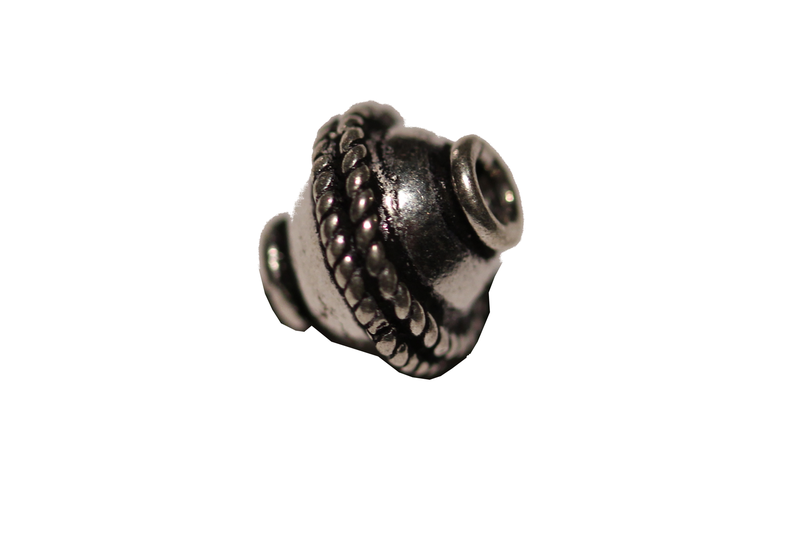 Perle ronde en métal argent d'Inde - tresse au centre x 10