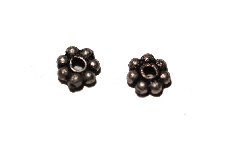 Perle ronde en forme de roue - métal argent d'Inde - une ligne de boule x50