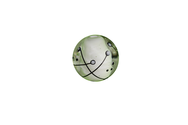 Perle en verre d'artisan - ovale - transparent centre blanc lignes noir