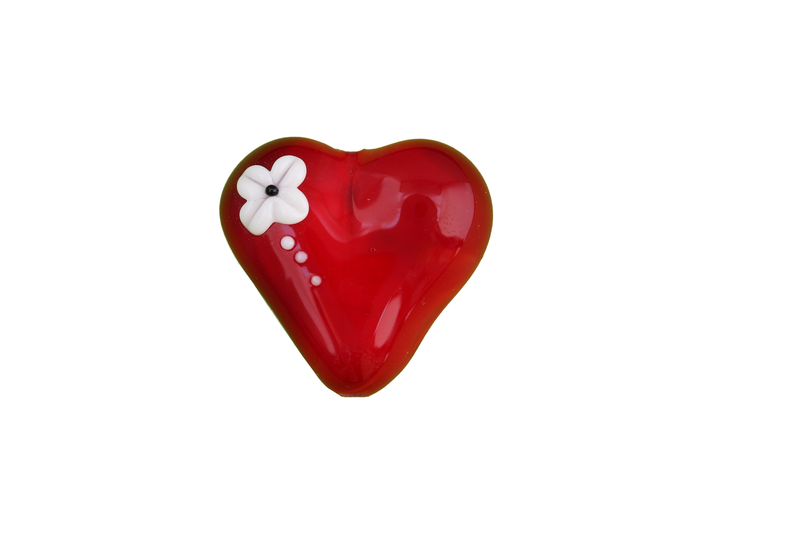 Perle en verre d'artisan - grand coeur rouge