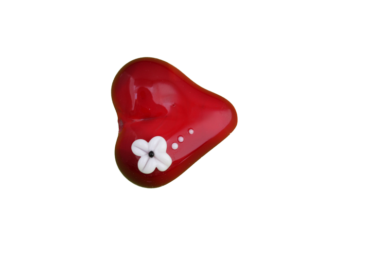 Perle en verre d'artisan - grand coeur rouge