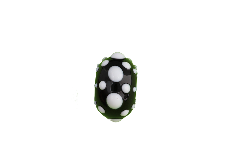 Perle en verre d'artisan - roue - noir pois blanc