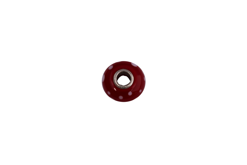 Perle en verre d'artisan - roue - rouge - pois blanc
