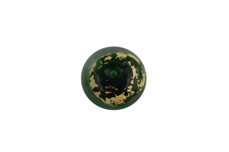 Perle en verre d'artisan - ronde - vert feuille d'argent