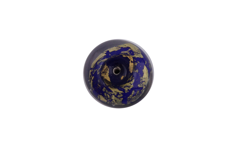 Perle en verre d'artisan - ronde - bleu roi feuille d'argent