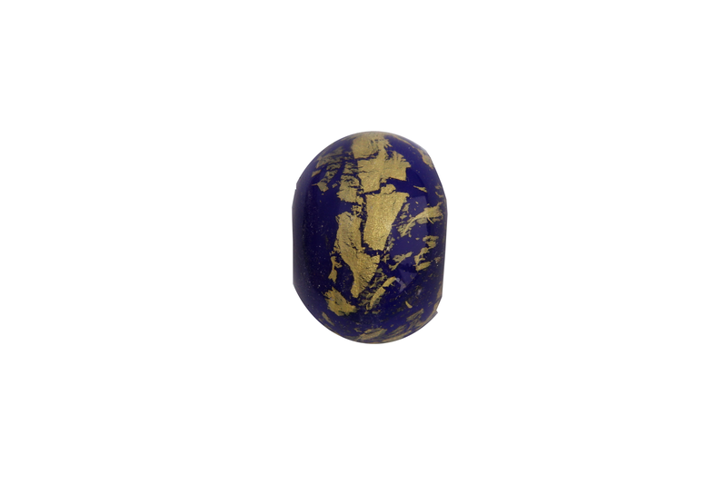 Perle en verre d'artisan - ronde - bleu roi feuille d'argent