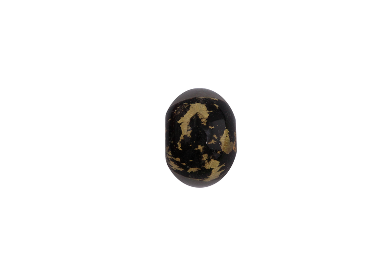 Perle en verre d'artisan - ronde - noir feuille d'argent