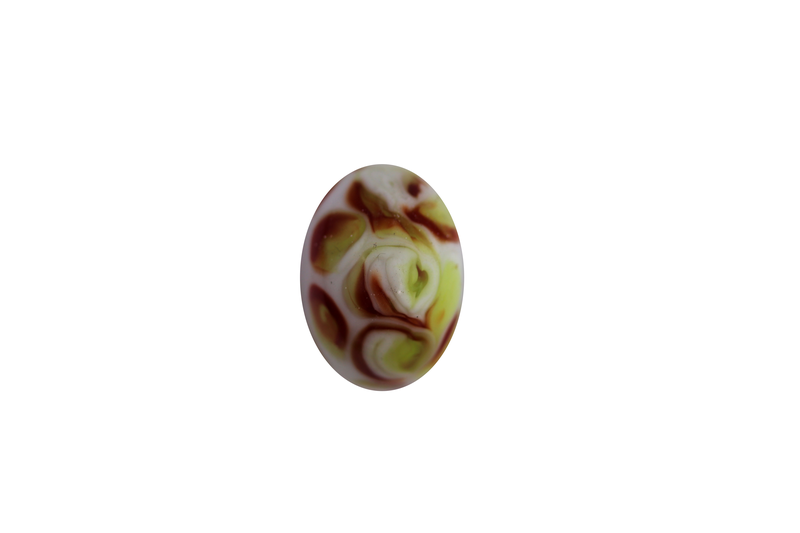 Perle en verre d'artisan - ronde - blanc feuille verte / brune