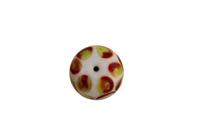Perle en verre d'artisan - ronde - blanc feuille verte / brune