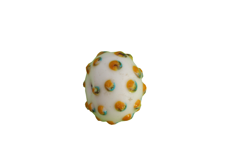 Perle en verre d'artisan - ronde - blanc pois vert / jaune