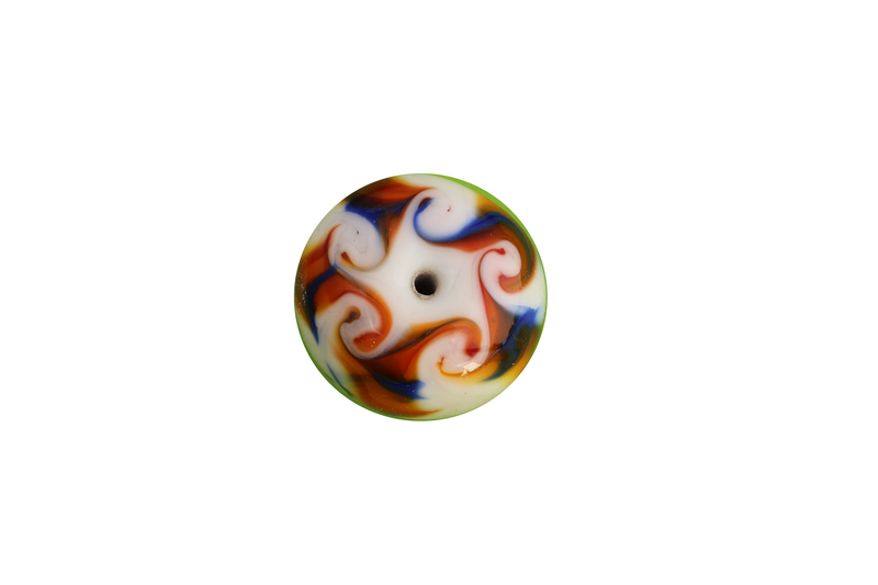 Perle en verre d'artisan - ronde - blanc bleu/brun
