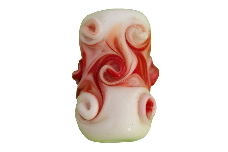 Perle en verre d'artisan - cylindre - spirales rouge