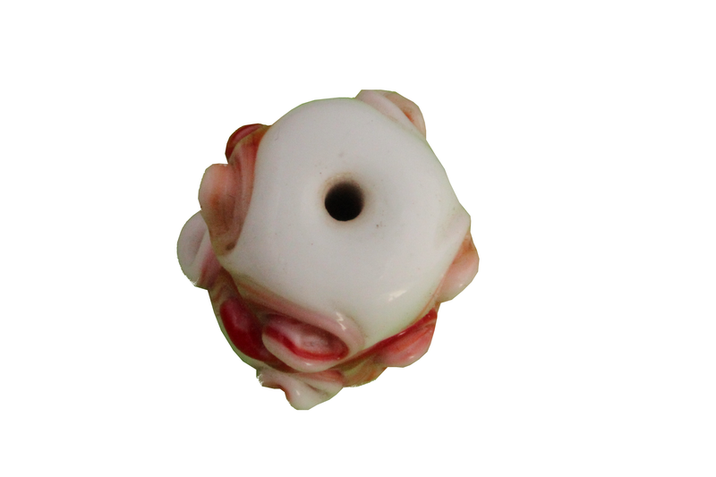 Perle en verre d'artisan - cylindre - spirales rouge