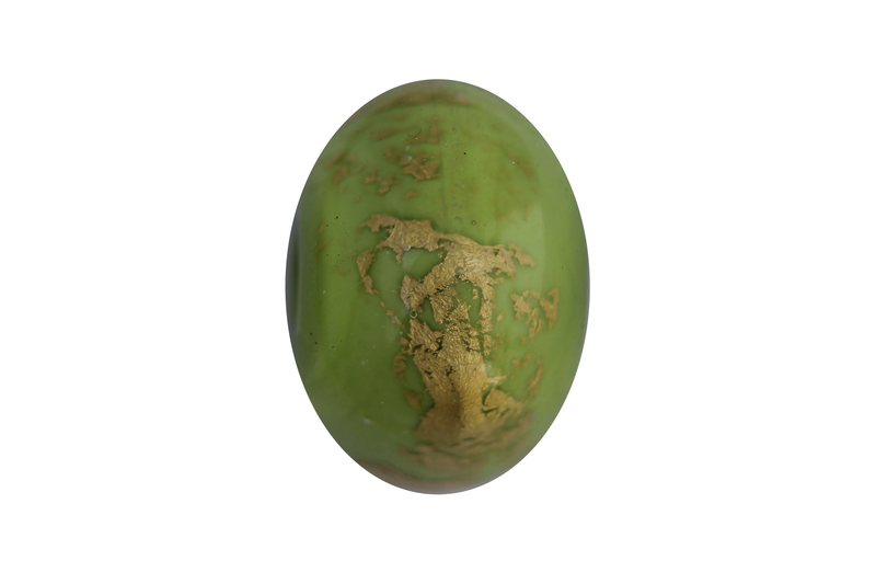 Perle en verre d'artisan - ronde - vert - feuille d'argent
