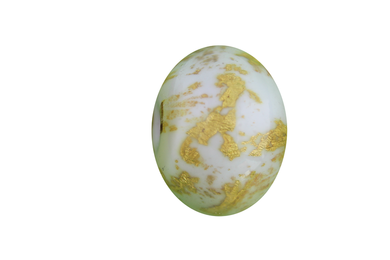 Perle en verre d'artisan - ronde - blanc - feuille d'argent