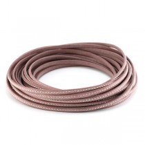 Cordon cuir plat avec billes - 6 mm - rose - par 25 cm