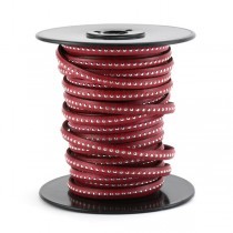 Cordon cuir plat avec billes - 6 mm - fuchsia - par 25 cm