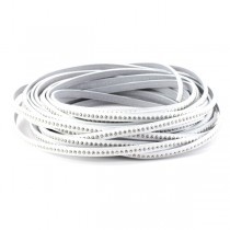 Cordon cuir plat avec billes - 6 mm - blanc - par 25 cm