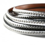 Cordon cuir plat avec billes - 6 mm - gris métallique ( argent ) - par 25 cm