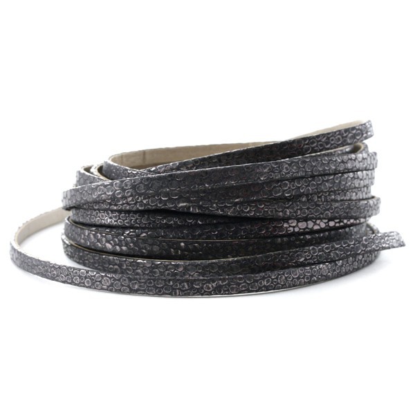Cordon cuir plat vipère doublé - 10 mm - noir - par 25 cm