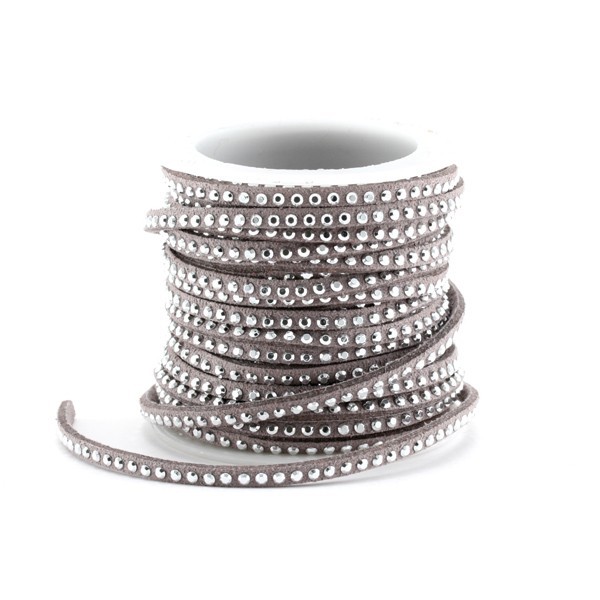 Daim synthétique plat - 3 mm - Rivet - gris argent - par 25 cm