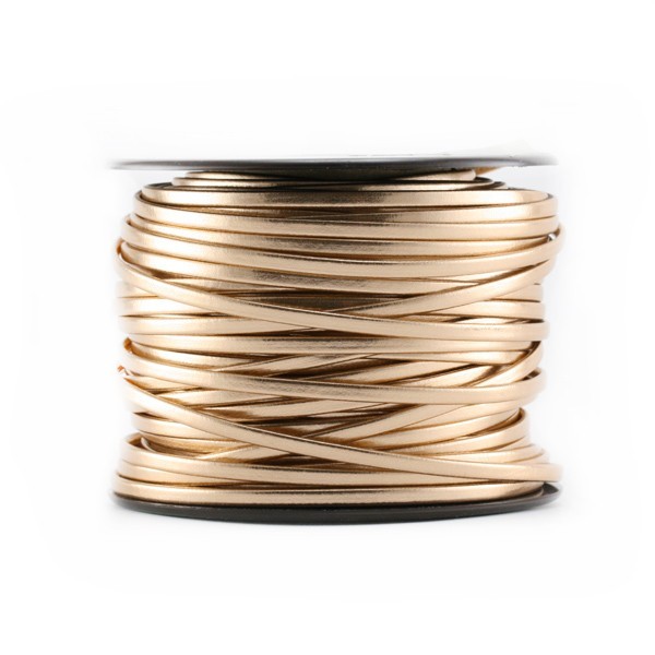 Cordon plat polyester - or rosé métallisé par 25 cm